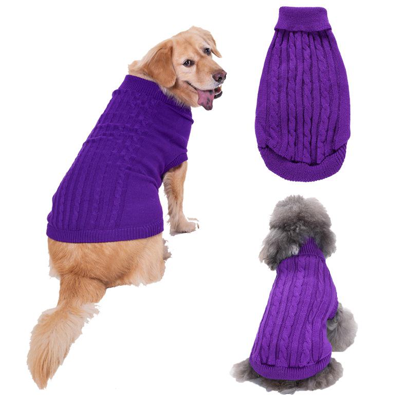 Solid Color High Neck Aran Cable Knit Sweater for Large Dogs