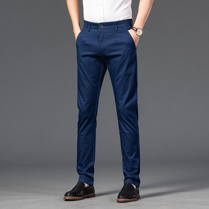 

Новые повседневные брюки в полоску для мужчин, летний трендовый бренд в деловом стиле, прямые брюки британского покроя для молодых мужчин, мужская мода 38 темно-синий