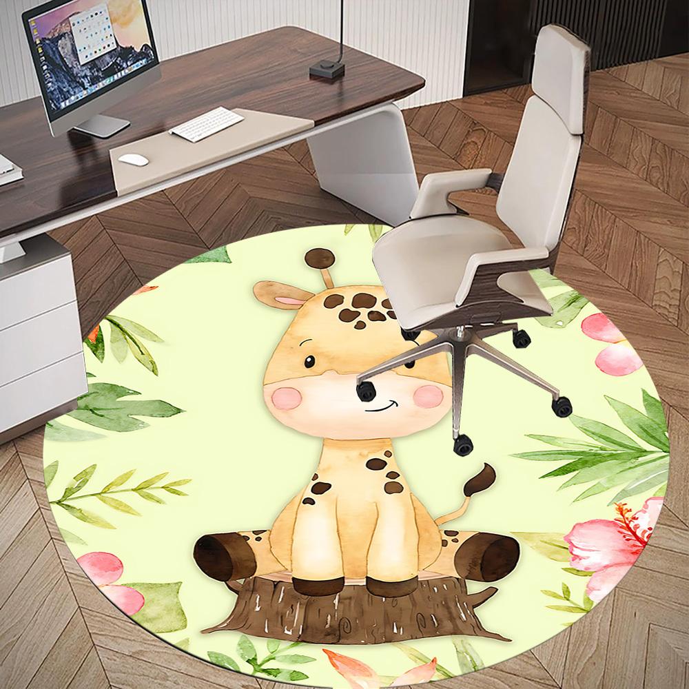 1pc Giraffe, Floral Round Chair mat Area Rug - Non-Slip, Floor Mat for Office, Bedroom, and Indoor Decor c1125514