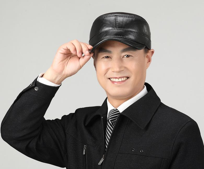 Herren Winter Flachkappe aus Rindsleder mit Ohrenschutz