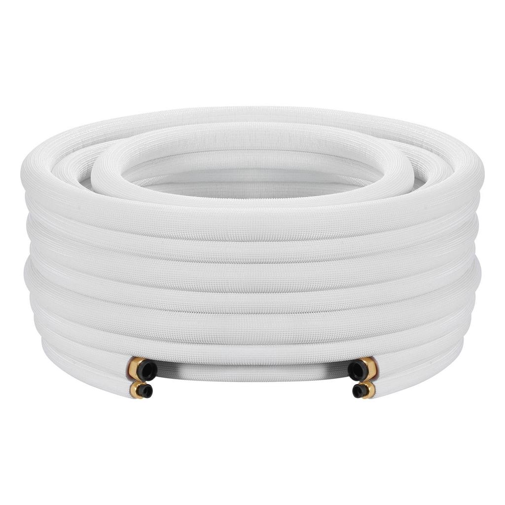 30.5m Mini Split Line Set, 9.5 & 15.9mm OD AC Copper Tubing Pipe, 3/8 White PE Thickened Insulated Coil with Flared Nuts, Strapping Tapes, for Mini