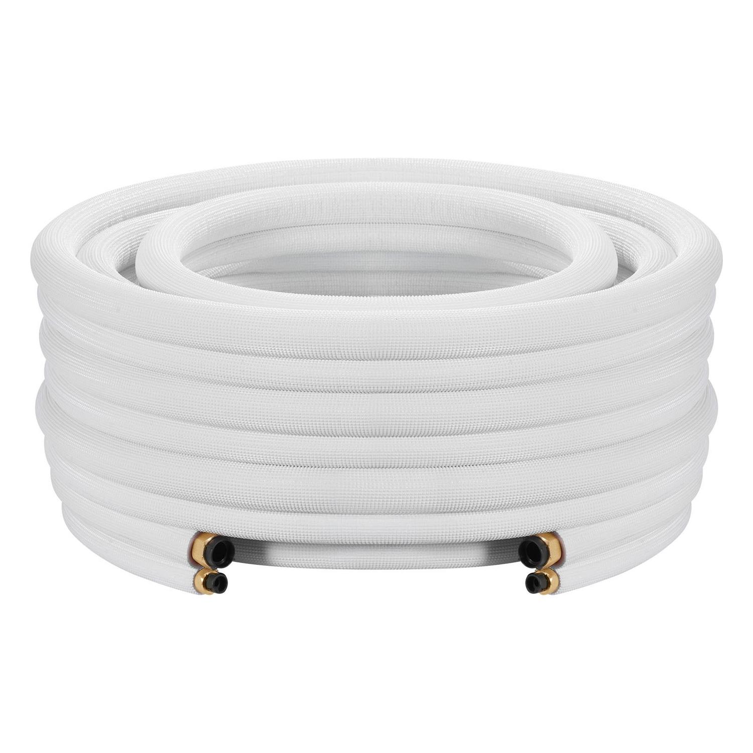 Jeu de lignes Mini Split de 30,5 m, Tuyau en Cuivre AC pour Climatiseur OD 6,4 & 9,5 mm, Serpentin Isolant Épais en PE Blanc 3/8 avec Écrous Évasés, Bandes de Fixation, pour Mini