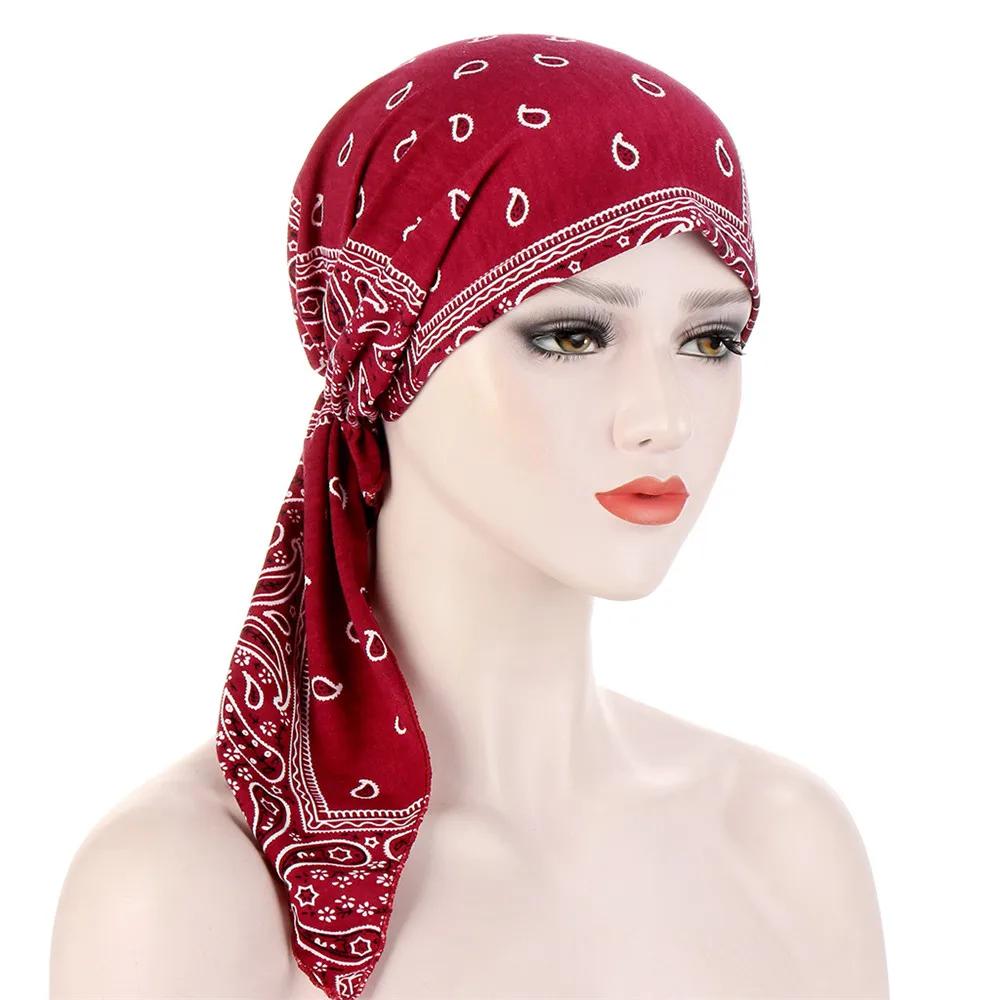 New Muslim Inner Hijab Turban Women Pre-Tied Cap Long Tail Headscarf Wrap Beanies Bonnet Head Scarf Stretch Headwear Ninja Hat