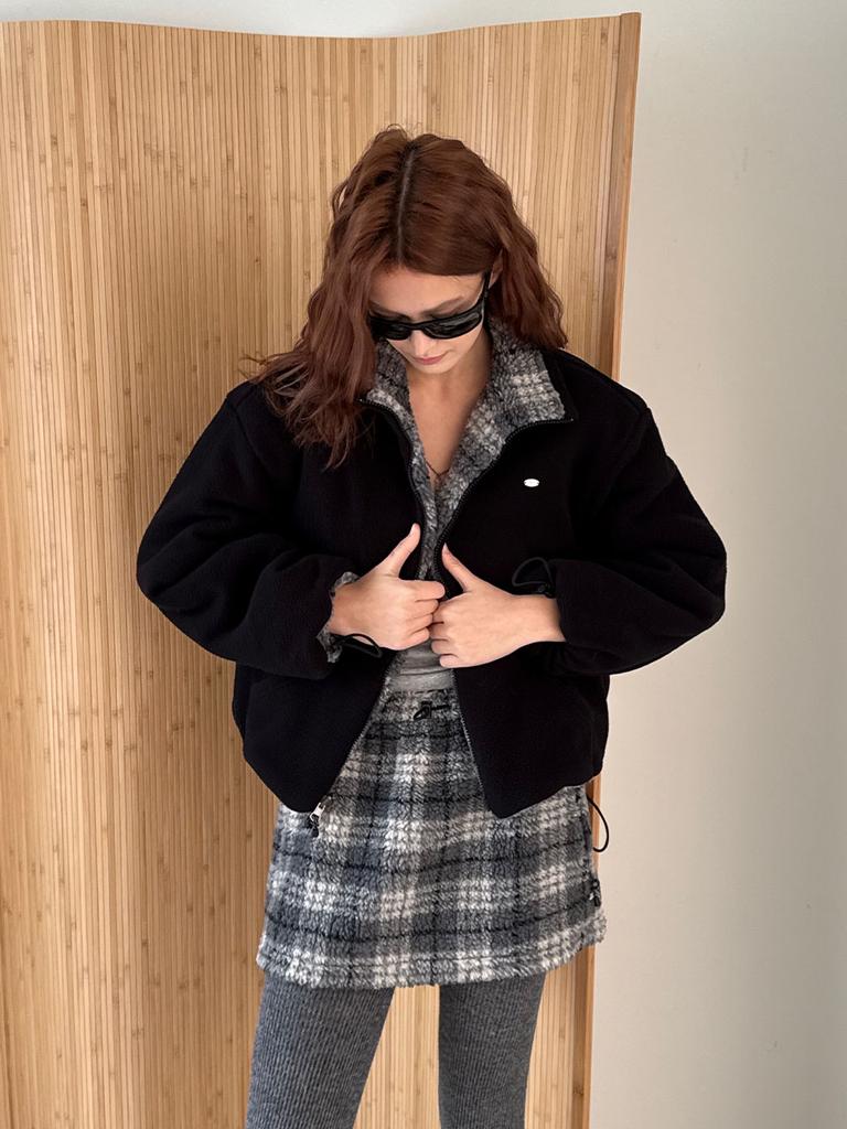 Double Hips Dual Fleece Miniskirt (Check)