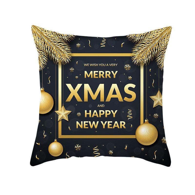 18" Merry Christmas Cushion Cover Home Decor Xmas Throw Pillow Case Gold Black