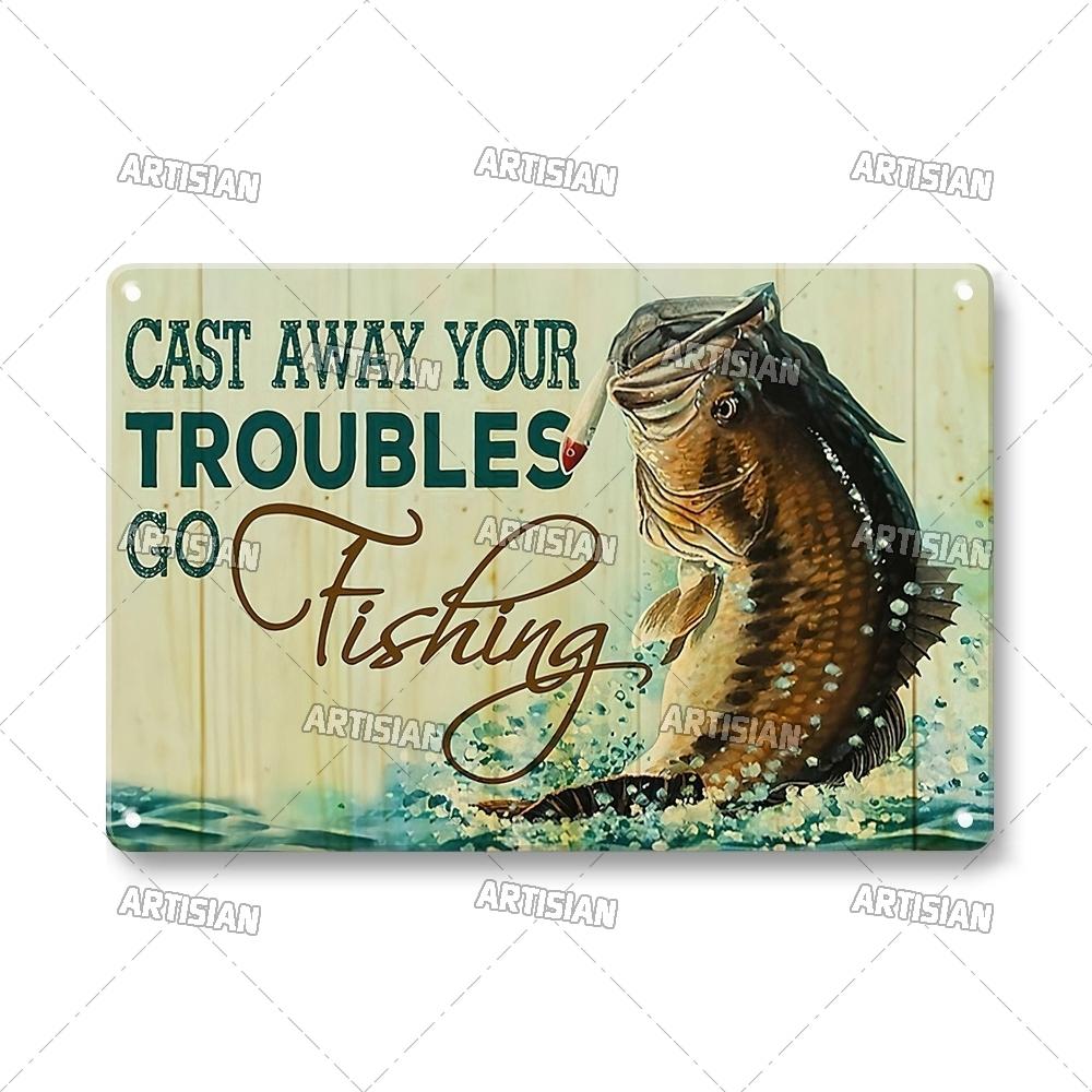 Artisian Fishing Metal Sign Sport Tin Plaque Lure Bait Decorative Poster Wall Decor Garage Bar Pub Club Hotel Cafe Kitchen Home
