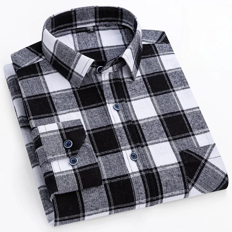 Camisas de Franela a Cuadros Para Hombre Manga Larga 100% Algodón Moda Casual Suave Ajuste Estándar Hombre Blusa Ropa Bolsillo Talla Grande 7XL 8XL
