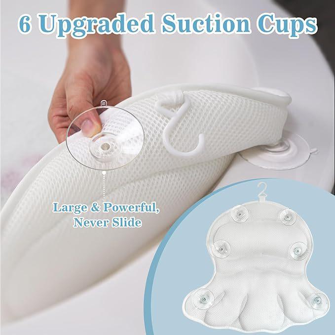 Bath Pillow Luxury Bathtub Pillow, Back Neck Support Pillow,Ergonomic Tub Pillow for Bath with 3D/4D Air Mesh,Portable Bathtub Accessories