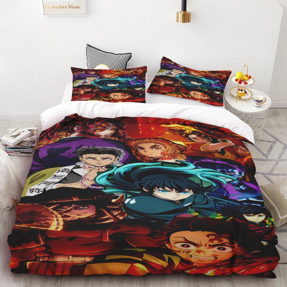 Duvet Cover Kamado Nezuko Demon Slayer Bedding Set Set Bedspread Pillowcase King Queen Full Single Size Bed Linen Kids Teen Gift