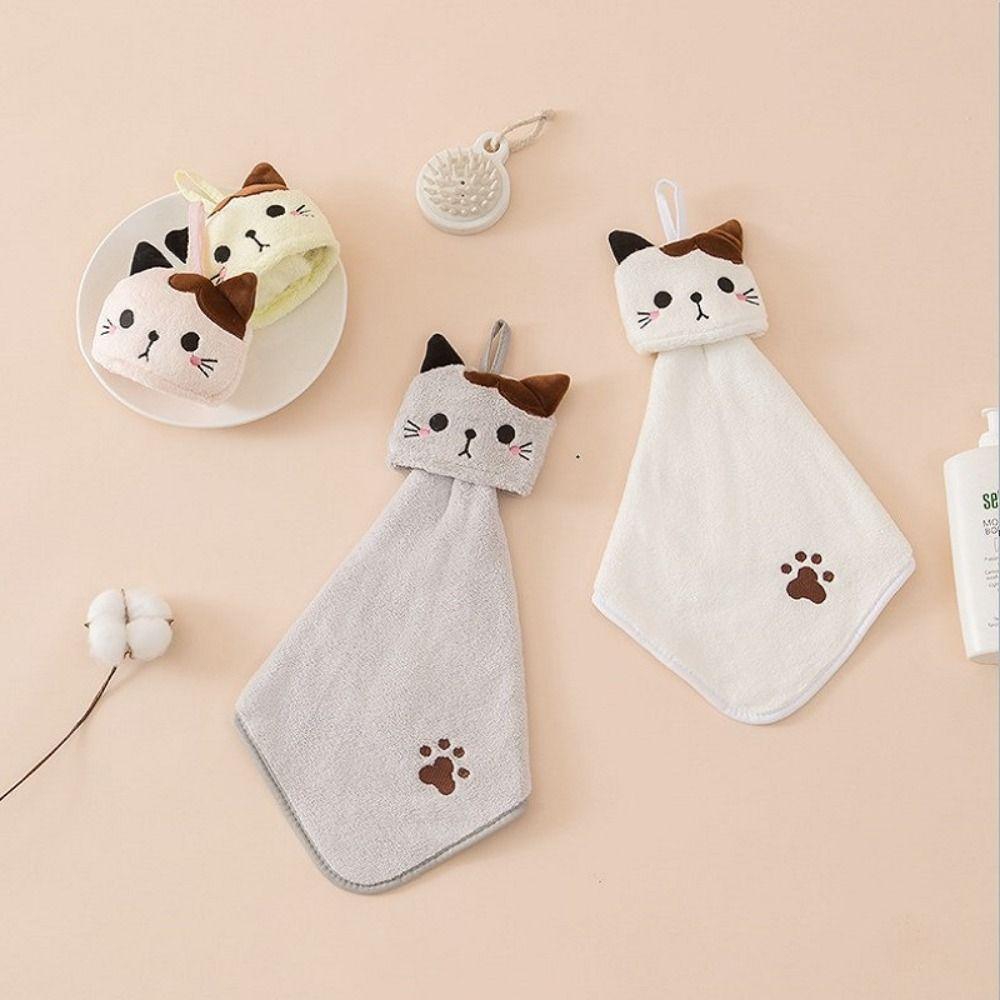 Absorbent Kitchen Cleaning Towel Coral Velvet Cleaning Rag Cute Hanging Towel  Bathroom