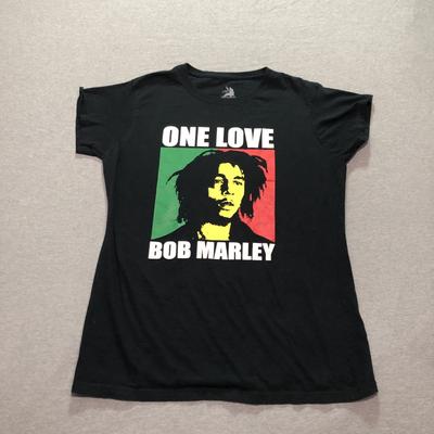 Zion Rootswear Bob Marley T Shirt Women XL One Love Reggae Music Rasta Black Tee