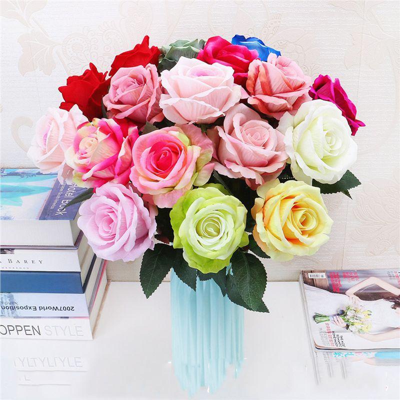 Elegant 5set Artificial Silk Fake Flowers Rose Bouquet For Wedding And Home Decor
