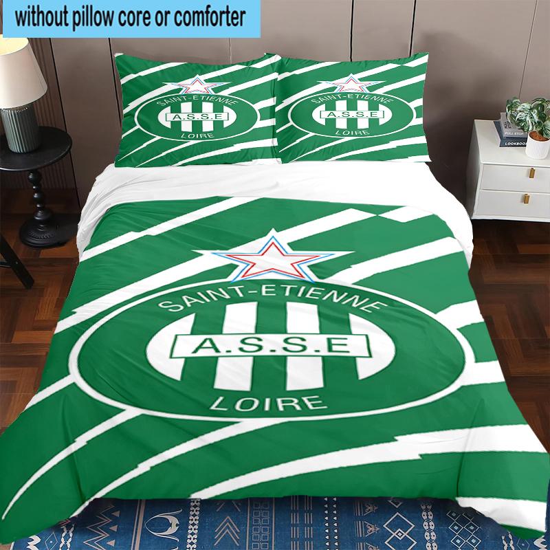 3PCS Green Saint-Etienne Football Bedding Set,Including 1pc Duvet Cover And 2pcs Pillowcases Perfect for Bedroom, Dormitory, Fan Christmas Gift