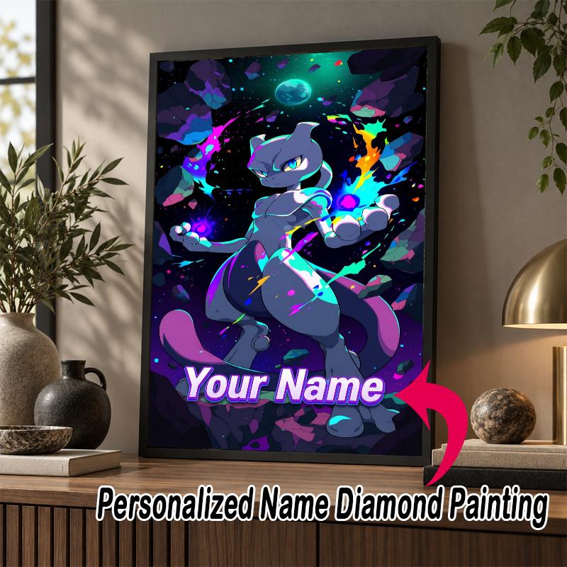 Personalized Mewtwo Diamond Art Custom Name 5D Diamond Painting Full Drill DIY Craft