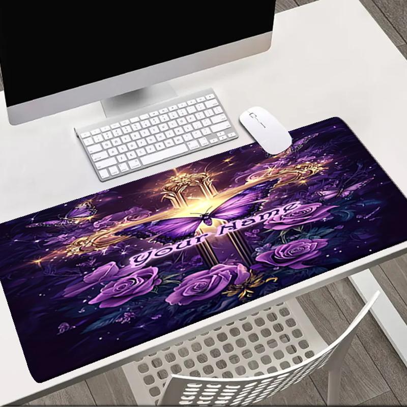 1PC Custom Name Purple Butterfly Cross Mouse Pad, Keyboard and Mouse Desk Pad, for Computer Notebook Birthday Gift For Any Room Or Office