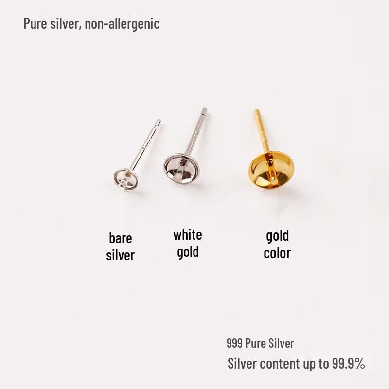999 Sterling Silver Flower Flat Head Earring Components for DIY Pearl Earrings
