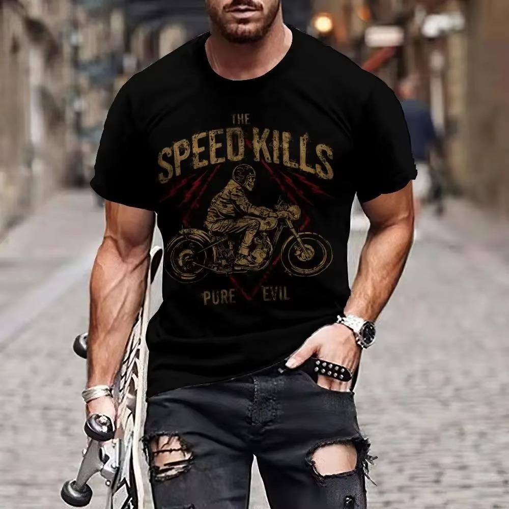 Camiseta vintage para motocicleta, camiseta masculina com estampa 3d de carro, manga curta, roupas masculinas de verão, blusa casual, tops clássicos de bicicleta