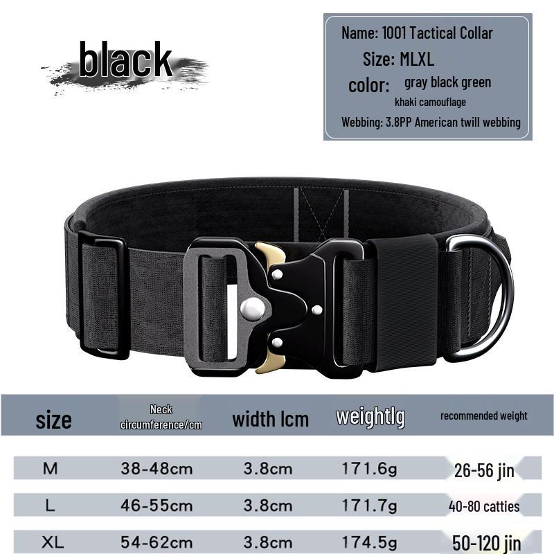 

Tactical Explosion-Proof Dog Collar & Bungee Leash for Medium to Large Breeds M: 26-56 lbs dogs (adjustable neck 38-48cm)