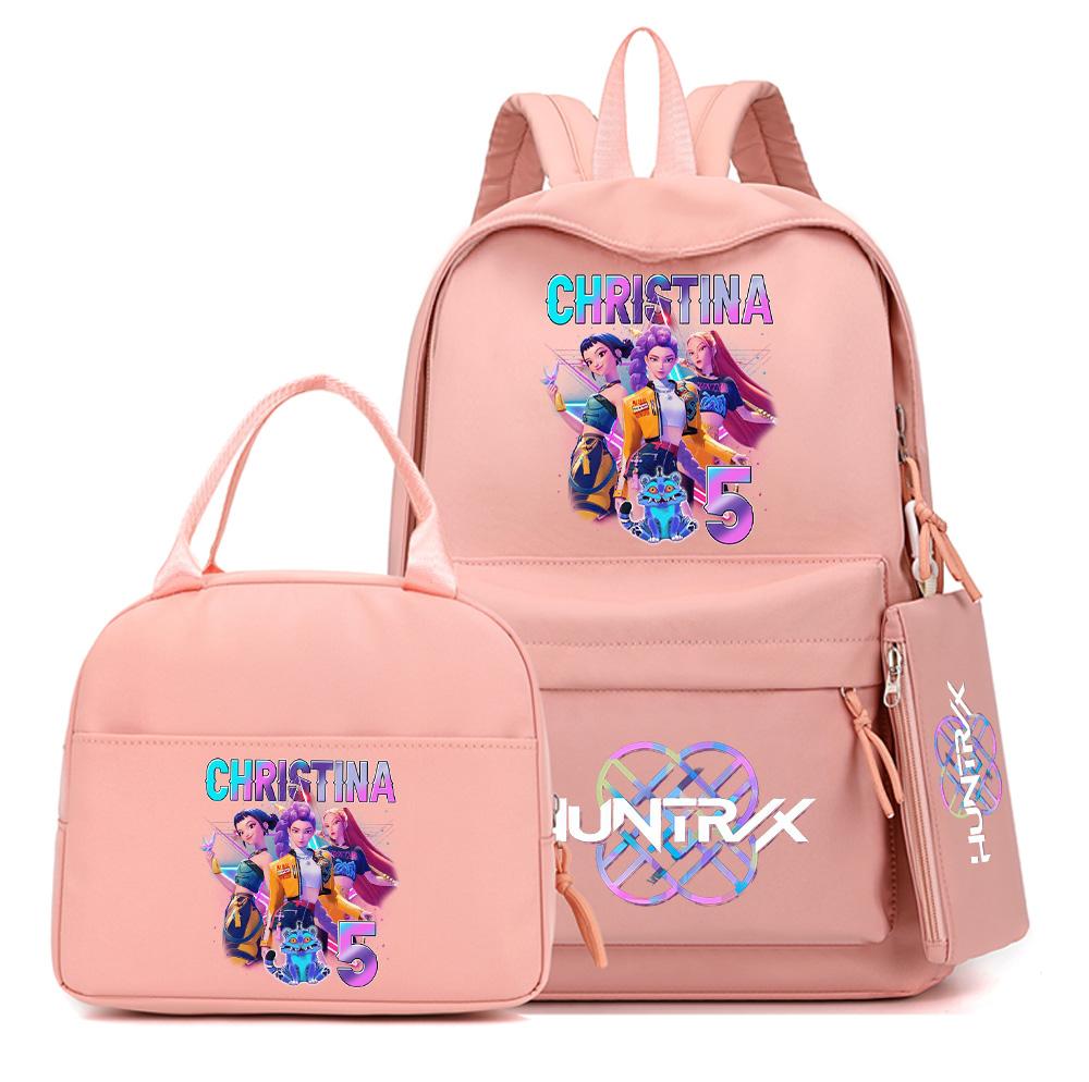4Pcs/set Anime K-Pop Demon Hunters Printed Backpack with Handbag Pencil Case for Teenager Student Boy Girl Schoolbag Bookbag Large Capacity Travel Bag