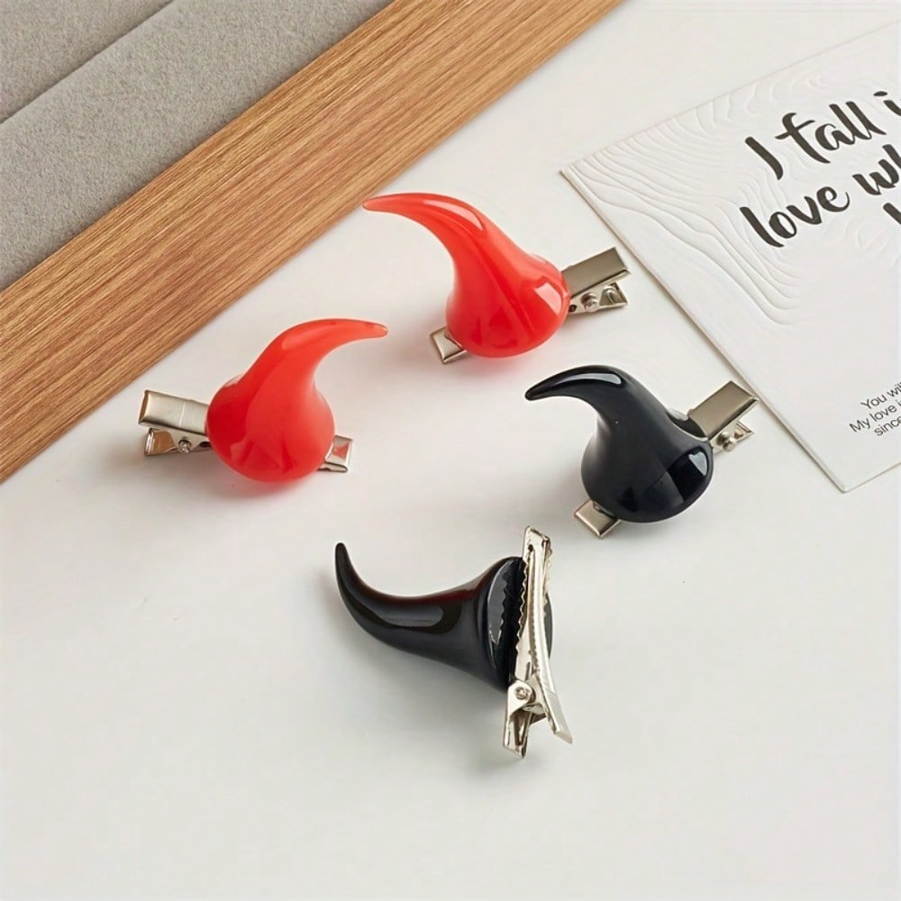 2pcs/Set, Red Devil Horn Hair Clips For Halloween, Creative And Duckbill Clip Hair Accessories, Red Devil Horn Hair Clips