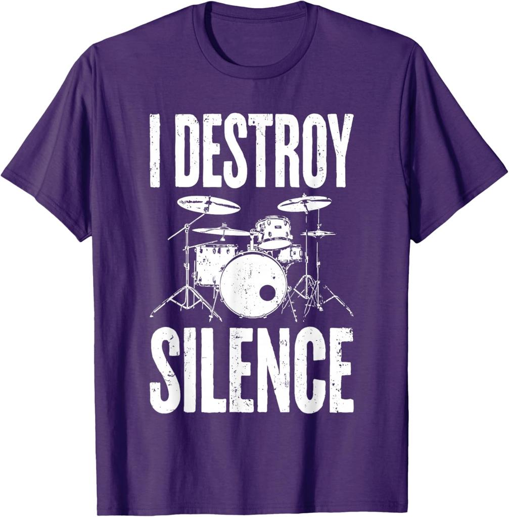 I Destroy Silence Drummer Graphic Tee Unisex Women Cotton Casual TShirt