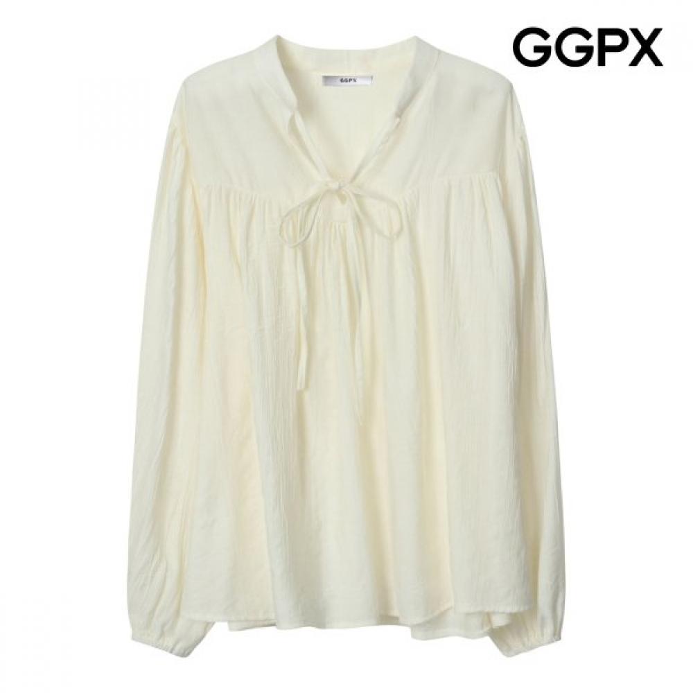 Ggpx Plain Ribbon Neck Shirring Blouse Gq2sh003b blacks/F