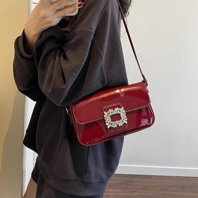 This Year's Popular Handbag 2025 Summer New Women's Bag Foreign Style Diamond Shoulder Bag Patent Leather Glossy Messenger Bag Tide