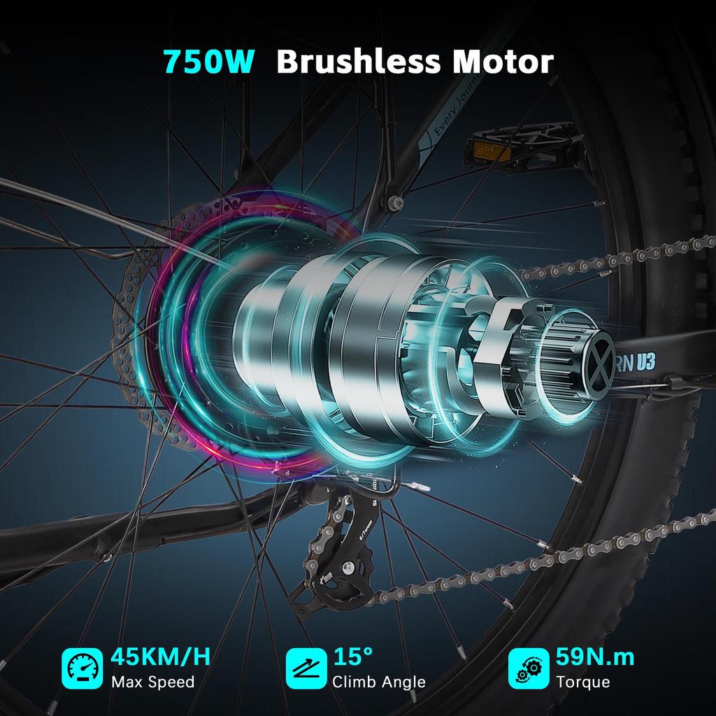 PURE UNICORN U3 Electric Bike 750W Motor 48V12.8Ah Battery 29 Inch Tires 45km/h Max Speed 60km Max Range Shimano 7-speed