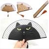 Cartoon Cat Painted Folding Fan Retro Bamboo Silk Hand Fan Craft Home Decoration