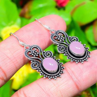 Natural Rose Quartz Gemstone Handmade 925 Sterling Silver Earring 1.77" R8j01