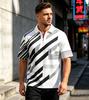 Trendy geometric striped short-sleeve polo, casual daily top.