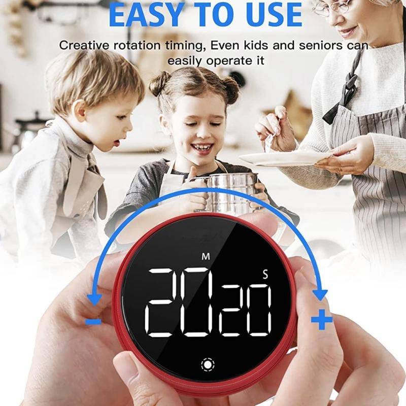 Magnetic Digital Timer with Large LED Display Kitchen Rotary Timer Digital Visual Timer for Cooking,Studying, Exercising