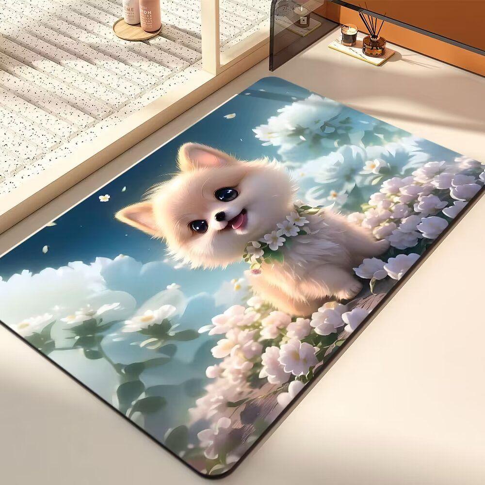 Diatom Mud Suction Mat Cartoon Cute Puppy Bathroom Floor Mat Toilet Toilet Door Non-slip Door Mat Quick Drying Mat