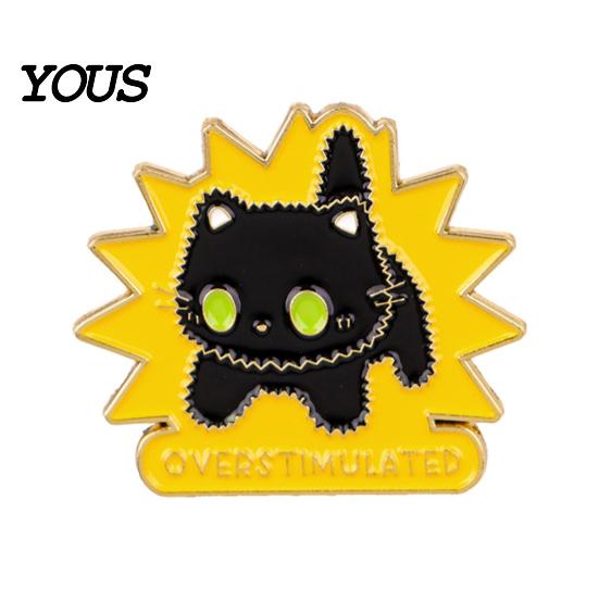 Anti-rust Brooch Pin Zinc Alloy Pin, Cartoon Black Cat Shape Lapel Baking Paint Wear-resistant Animal Badge with Stable Buckle Pins for Clothes