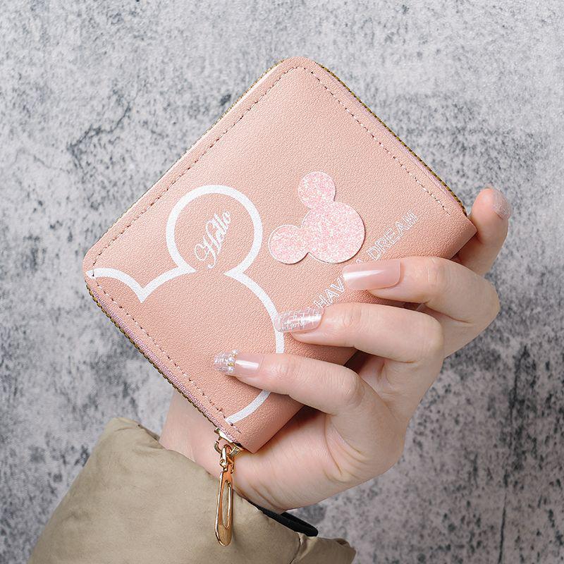 

2025 Cute Cartoon Short Wallet for Women - Large Capacity Mini Student Zipper Coin Purse розовый