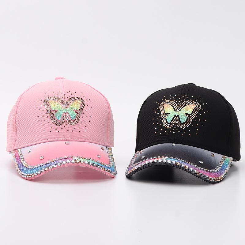 Xiyin strass fjäril hjärta basebollkeps dammode gradient anknäbbshatt