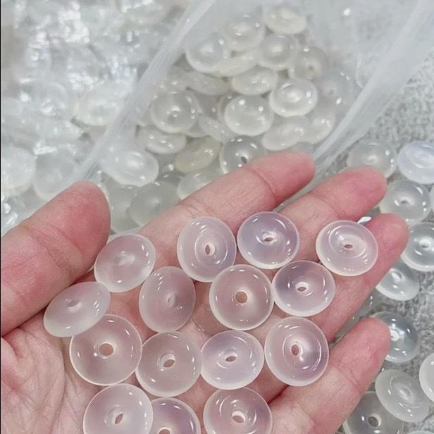 Natural White Ice Chalcedony Ping an Kou 15mm-16mm Small Buckle Bracelet Accessories with Through-hole