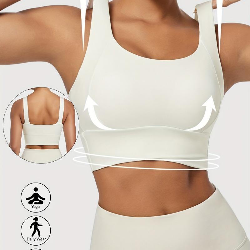 

Спортивный бюстгальтер с halter-вырезом, ударопрочный, с подушечками, высокая поддержка, укороченный топ для тренировок, йоги, бега, танцев S белый