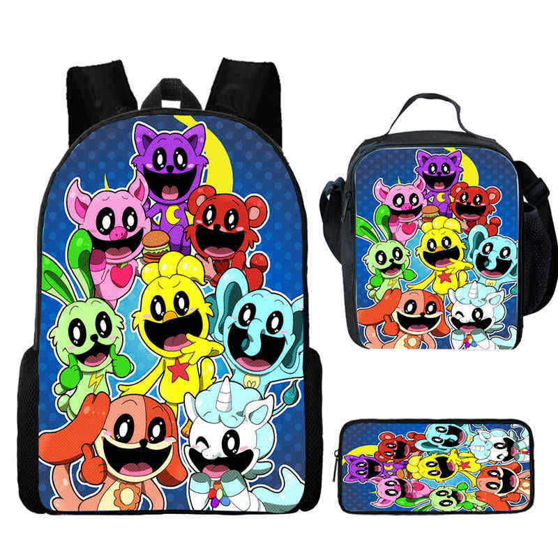 Smiling Critters Cartoon Backpack Shoulder Bag Pencil Case 3-Piece Set, Kids School Bookbag