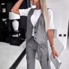 Summer Women's White Striped Vest Suit Casual V-neck Button Top Pocket Loose Pants Outfits Two-piece Suit for Women Elegant