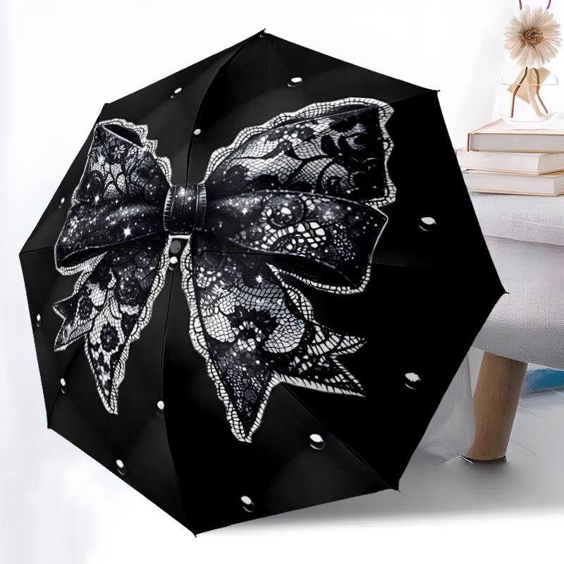 1pc Black Lace Bow Automatic Opening and Closing Folding Umbrella with 8 Iron Ribs - Portable, Foldable for Travel Yy251124173