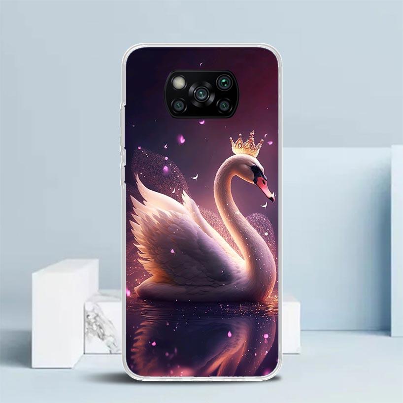 White Swan Grace Art Phone Case For Xiaomi Poco F7 Ultra X5 X6 X7 Pro M7 Redmi 15C 15 13C 13 12C 12 10C 10 10A 9 9C 9A 9T Cover