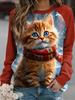 Christmas Women's Sweatshirts Cute Cat Graphic Casual Long Sleeve O-Neck Regular Tops Streetwear Casual Pullover  Fall Winter