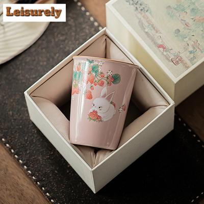 Tazza da tè in porcellana Ru Kiln Antica da 250 ml Tazza da caffè con coniglio fragola in polvere cinese Tazza Cola Grande Capacità Scaldamani Brocca d'acqua Articoli per bere