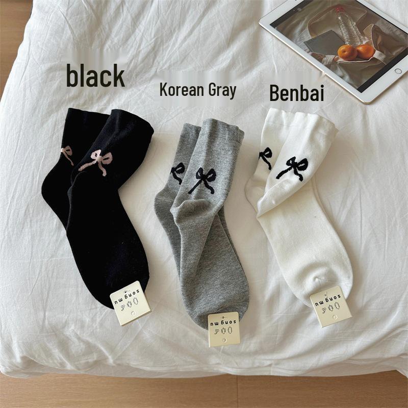 

Шикарные корейские женские носки до середины икры с бантом - Черные, Белые, Серые из чистого хлопка One Size серый