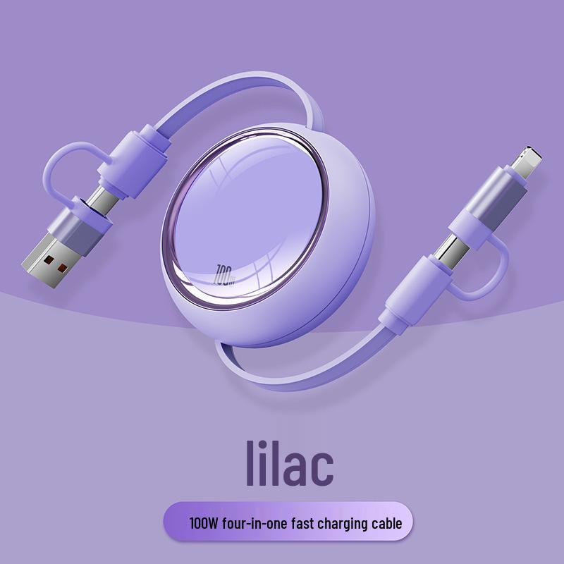 4-in-1 100W Retractable Fast Charging Cable, Compatible with Apple & Huawei.