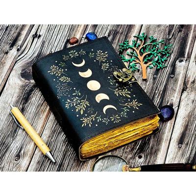 Journal en cuir Soleil Lune Pour Hommes Femmes 200 Pages de papier Antique fait à la main à Bord Découpé Cuir Carnet de Voyage Pour Hommes Femmes
