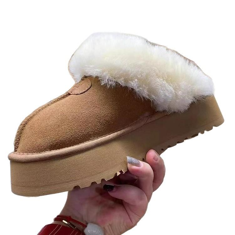 Mao Mao Thick-soled Cotton Slippers Women's 2025 Winter New Fur Integrated Outer Wear Heightening Bag Head Drag Fleece Snow Boots