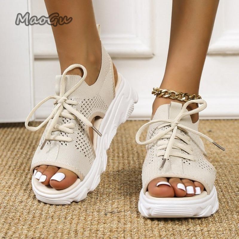 Fashion Mesh Women Sandals Summer Shoes for Women Trend Lace-up Platform Sandals Open Toe Beach Casual Heeled Sandal Sandalias De Mujer