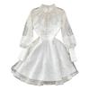 Retro Long Sleeves Stand Collar Crochet A- Line Dress Lace